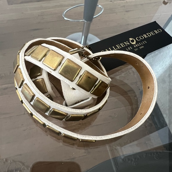 calleen cordero Accessories - Calleen Cordero Studded Belt Women’s Size 36 white/brass studded leather